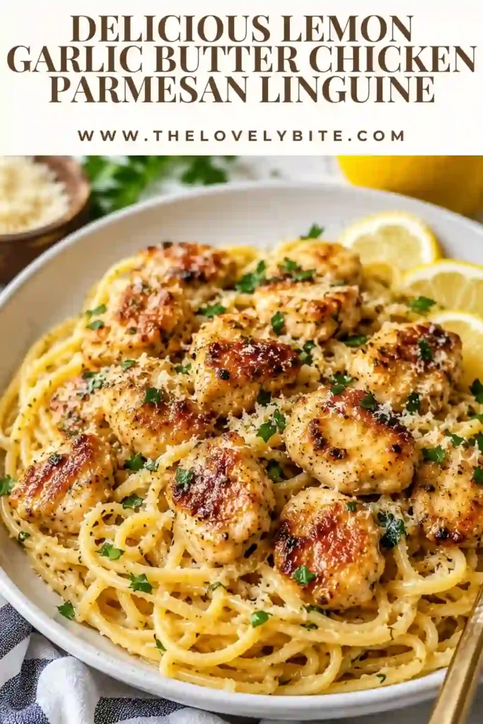 Creamy chicken linguine served with tender garlic butter chicken bites, fresh lemon zest, and Parmesan cheese. This easy pasta recipe is rich, flavorful, and perfect for family dinners.