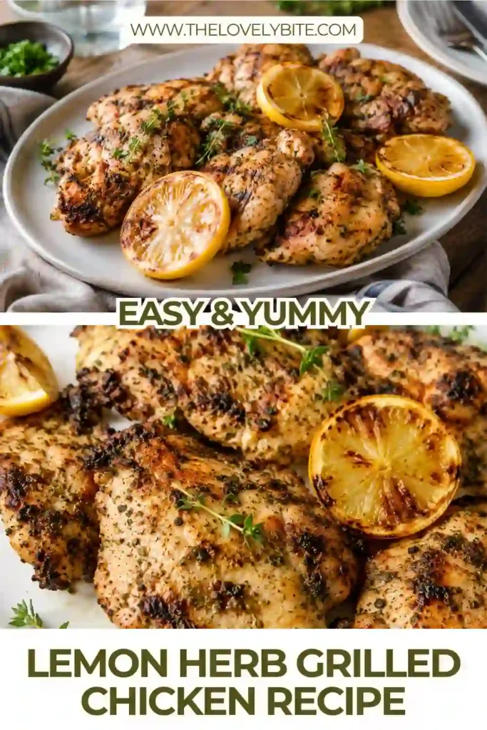 Juicy Lemon Herb Grilled Chicken marinated with garlic, rosemary, thyme, and lemon juice. Tender grilled chicken thighs served for a healthy family dinner.