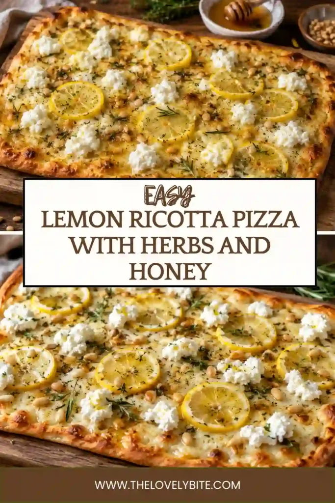 White pizza topped with ricotta cheese, paper-thin lemon slices, fresh herbs and caramelized balsamic onions. Honey and pine nuts add a sweet and crunchy finish.