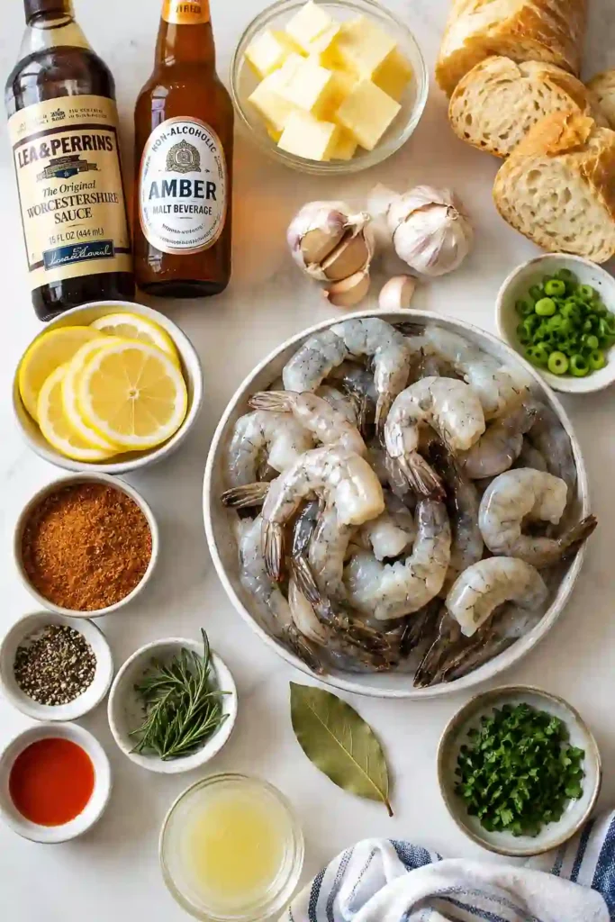 New Orleans BBQ Shrimp served in a skillet with a rich garlic butter sauce, lemon slices, scallions, and parsley. Large Cajun shrimp are coated in a glossy Louisiana-style sauce.