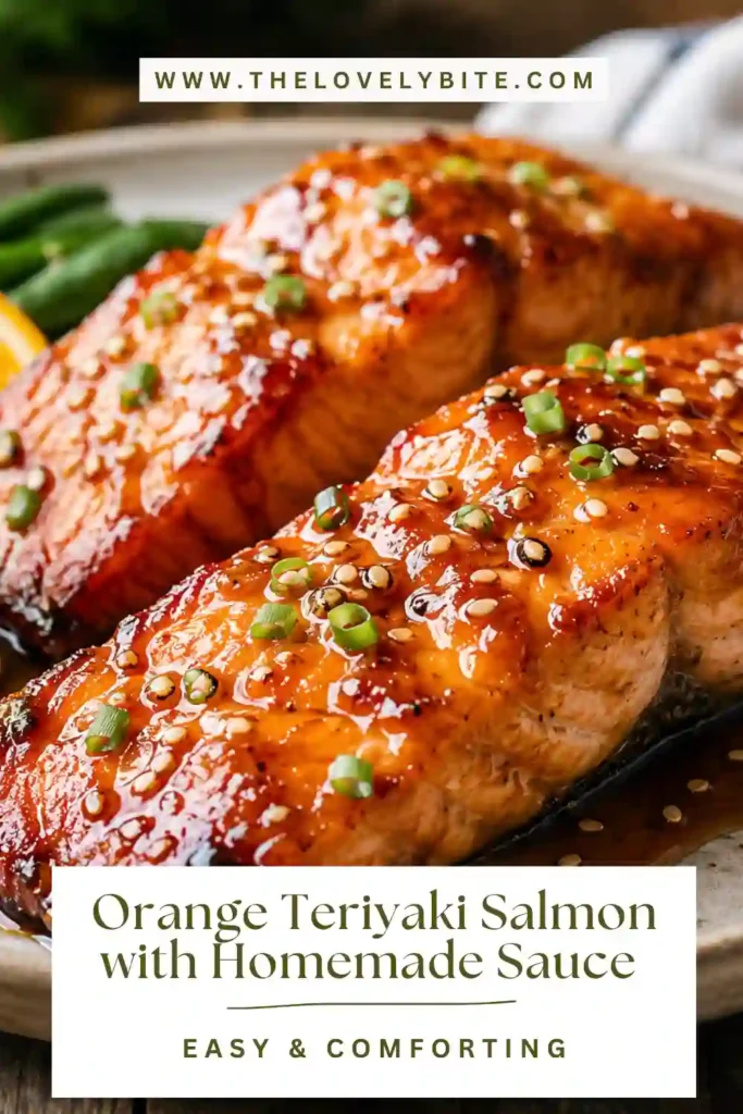 3. Orange glazed salmon with caramelized teriyaki sauce, fresh green onions, and sesame seeds. The flaky baked salmon is finished under the broiler for lightly charred edges.