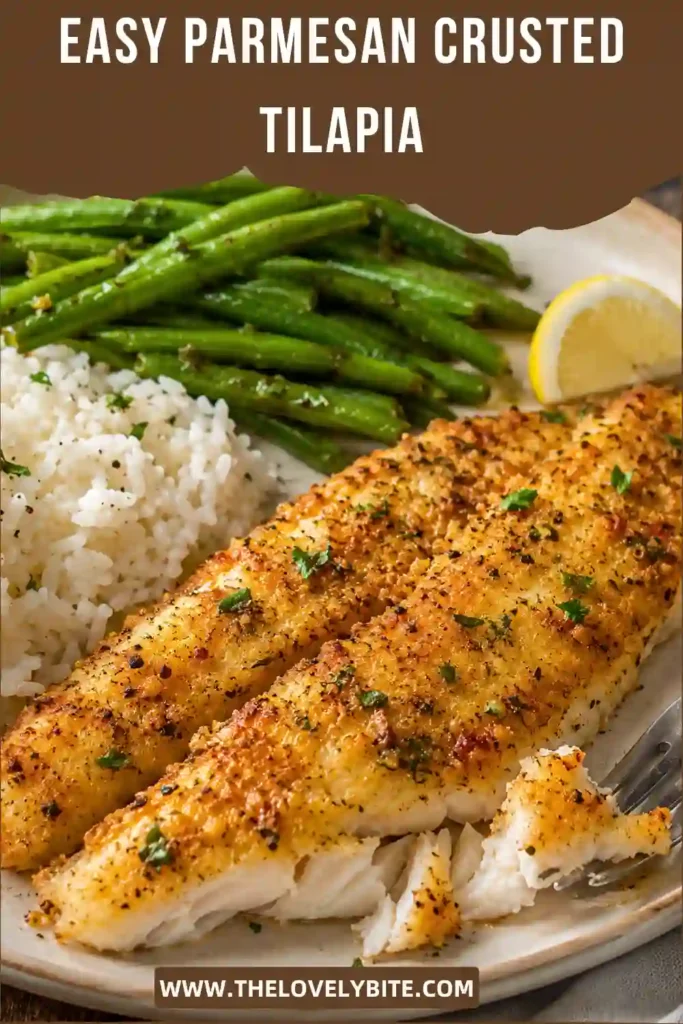 Baked Parmesan tilapia served as an easy weeknight fish dinner with a crisp Parmesan coating and tender flaky center. Fresh parsley adds a bright finishing touch to the savory fish fillets.