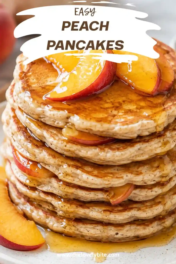 Golden Peach Pancakes cooked until fluffy and layered with fresh peach slices. A wholesome whole wheat pancake recipe served warm with butter and syrup.