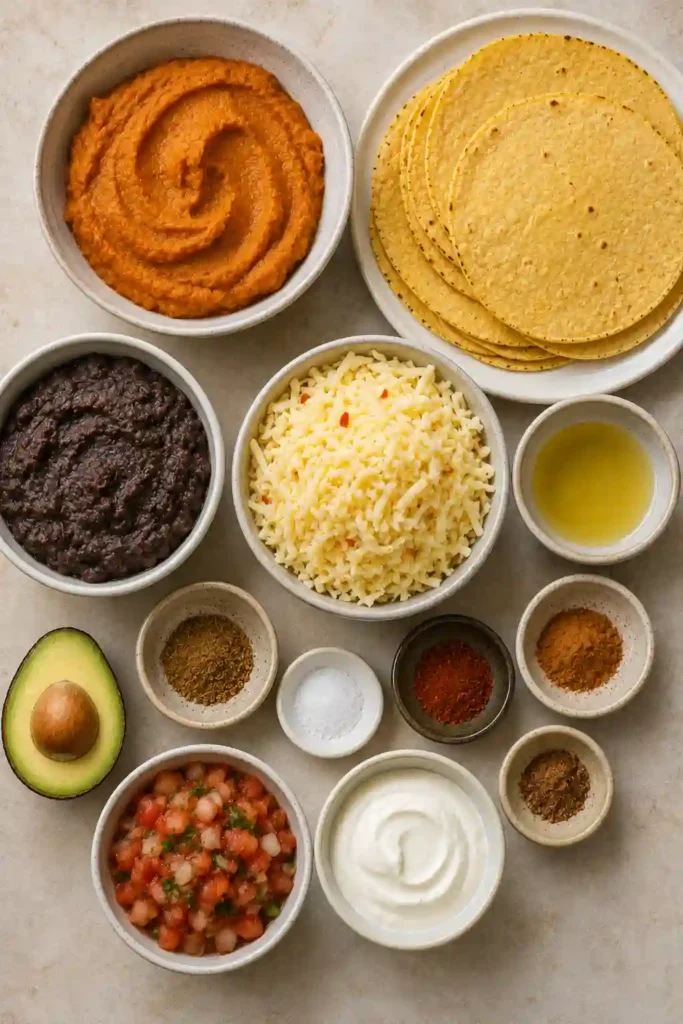 Savory Pumpkin and Black Bean Tacos served with fresh avocado and salsa. Crispy corn tortillas surround a creamy filling of spiced pumpkin, beans and melted cheese.