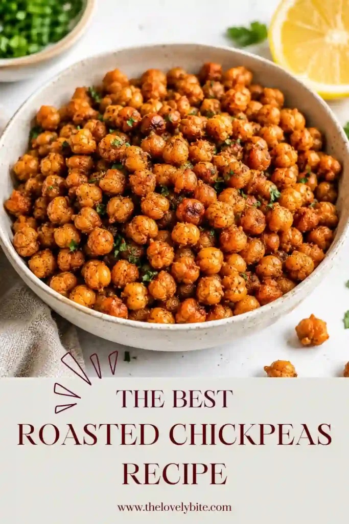 Freshly baked roasted chickpeas spread across a baking sheet until golden and crispy. This healthy chickpea snack is vegan, gluten-free, and packed with protein.