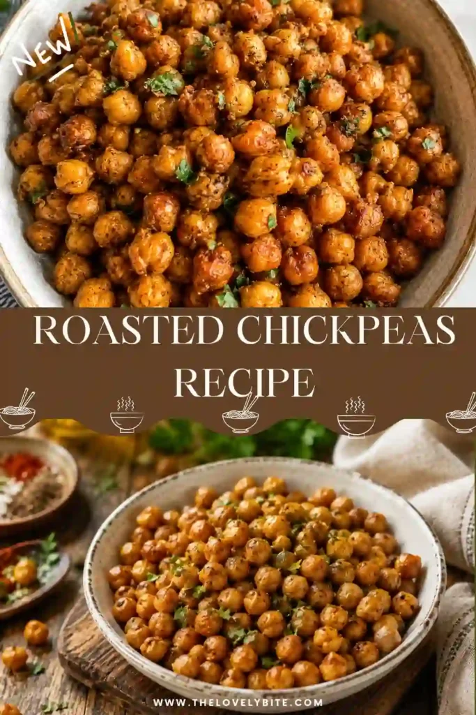 Close-up of crispy roasted chickpeas served in a rustic bowl with paprika and sumac seasoning. This easy roasted chickpea recipe is perfect for meal prep and healthy eating.