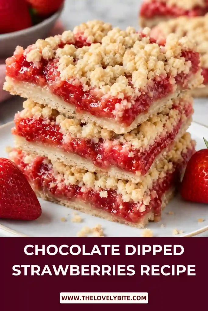 Homemade Strawberry Crumb Bars cooling on parchment paper with visible layers of buttery crust, strawberry filling, and golden crumble topping. An easy fruit dessert recipe.