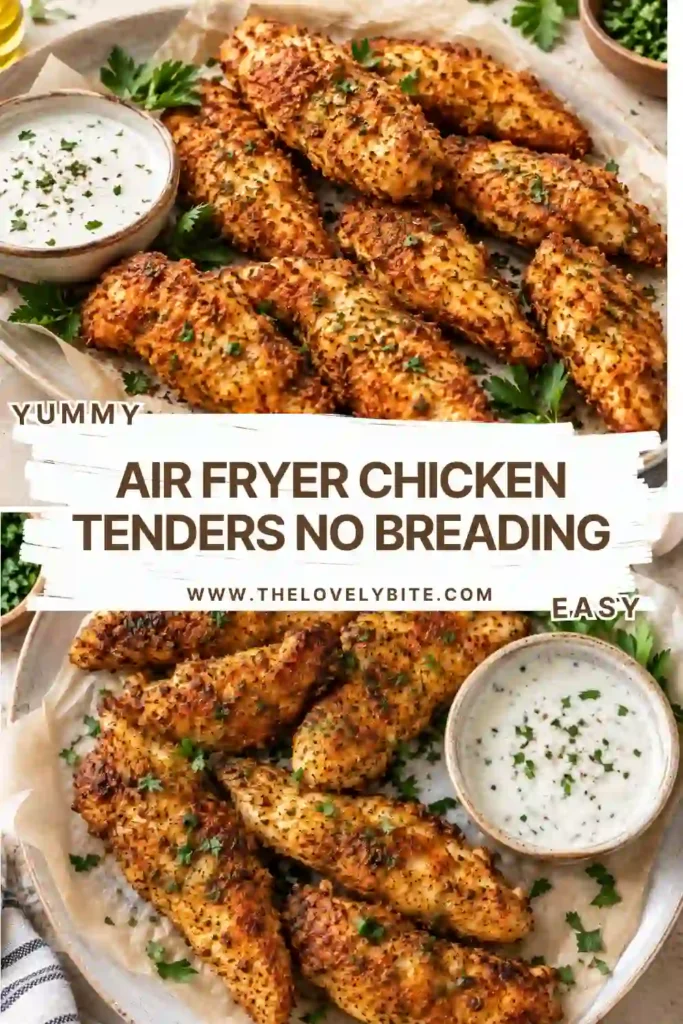 Seasoned chicken tenderloins arranged in a single layer inside an air fryer basket. The chicken is coated with olive oil, paprika, garlic powder, and Italian herbs without any breading.