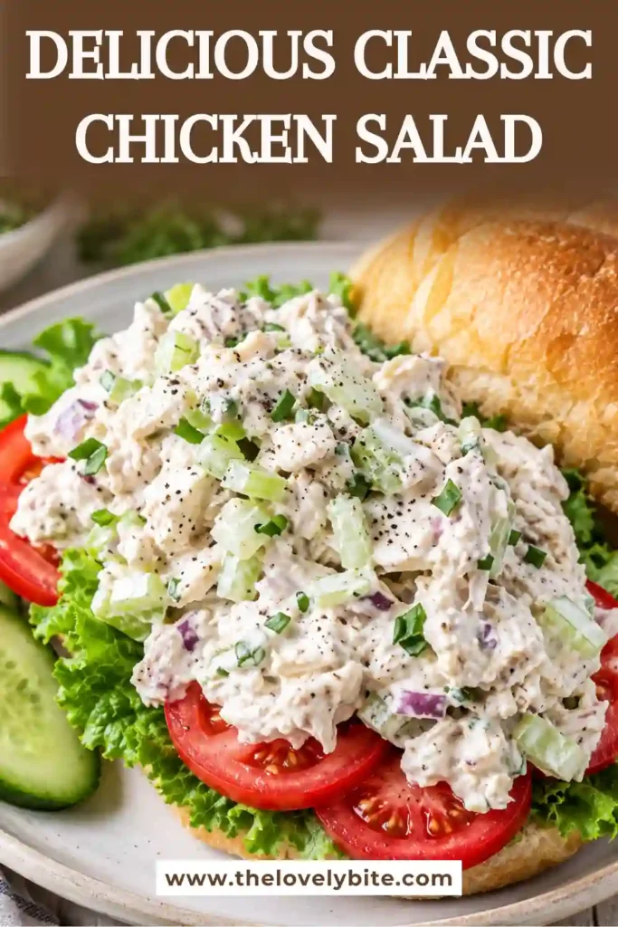 Creamy chicken salad served over fresh salad greens with tender chicken, diced celery, and green onion. This easy chicken salad has a smooth mayonnaise dressing seasoned with Dijon mustard and dill.