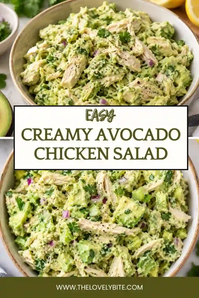 Fresh lettuce cups filled with creamy avocado chicken salad, shredded chicken, diced avocado, and chopped cilantro. These colorful chicken salad lettuce wraps offer a fresh, low-carb serving option.