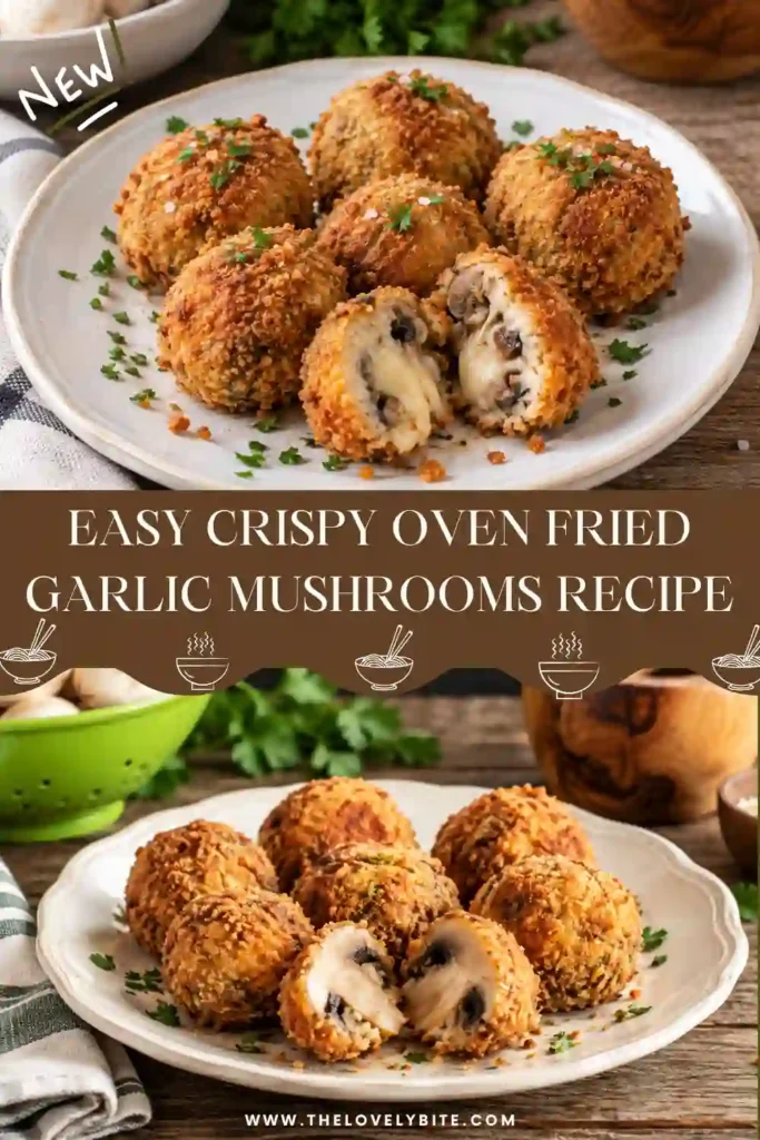 Golden garlic Parmesan mushrooms served with a creamy dipping sauce. These crispy oven-baked mushrooms feature a seasoned almond flour coating and make an easy low-carb appetizer for sharing.