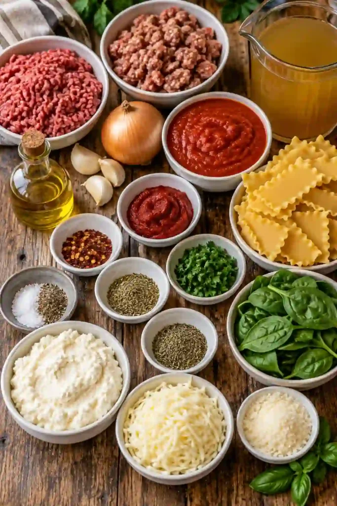 Easy Lasagna Soup served in a bowl with tender lasagna noodles, savory beef, rich tomato broth, and creamy cheese. Fresh basil adds a colorful finishing touch to this cozy homemade lasagna soup.