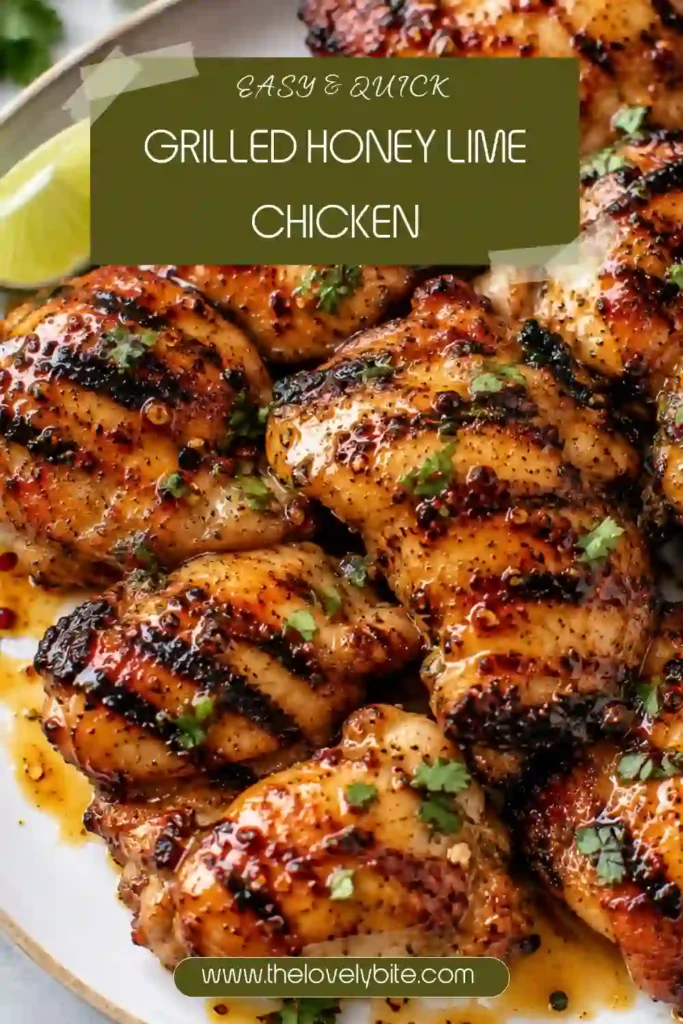 Honey lime chicken fresh from the grill with a golden caramelized exterior. This easy grilled chicken recipe combines honey, fresh lime, garlic, and savory seasonings.