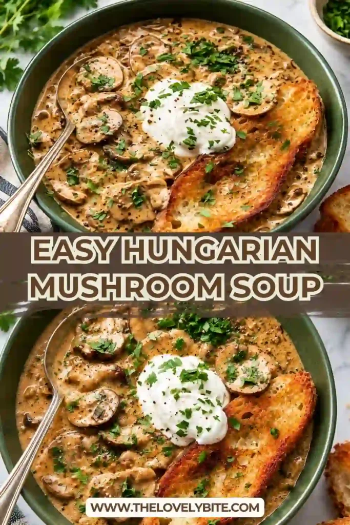 Homemade Hungarian Mushroom Soup with tender cremini mushrooms and a rich sour cream broth. This easy mushroom soup is flavored with paprika, dill, thyme, and fresh lemon juice.