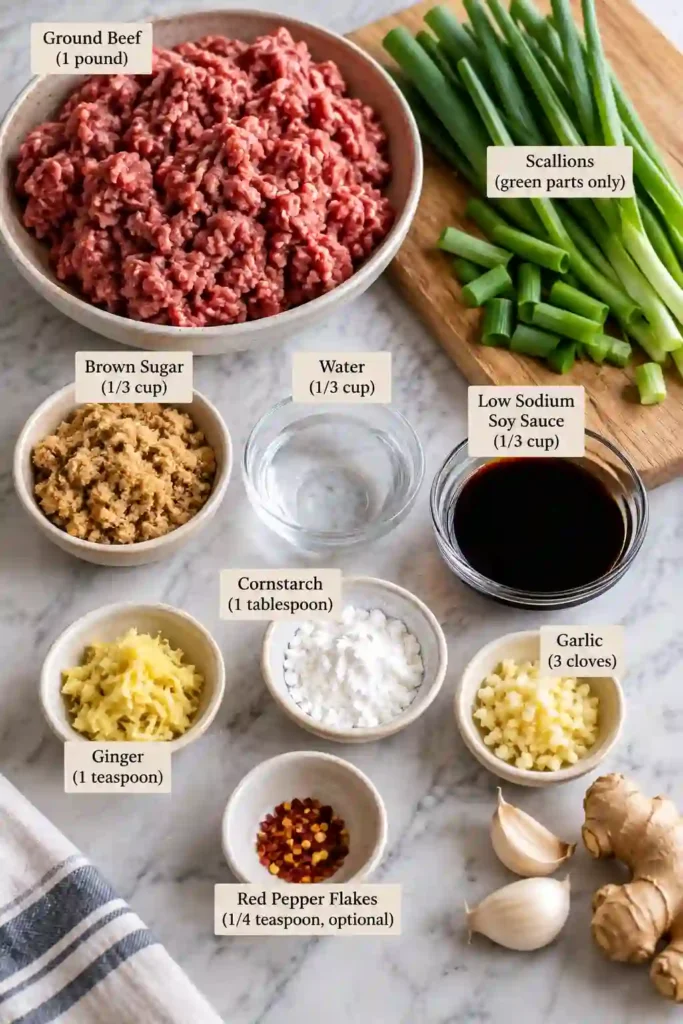 Mongolian Ground Beef served over fluffy white rice with a glossy sweet and savory garlic ginger sauce. Fresh scallions and sesame seeds add color and texture to this easy 20-minute dinner.