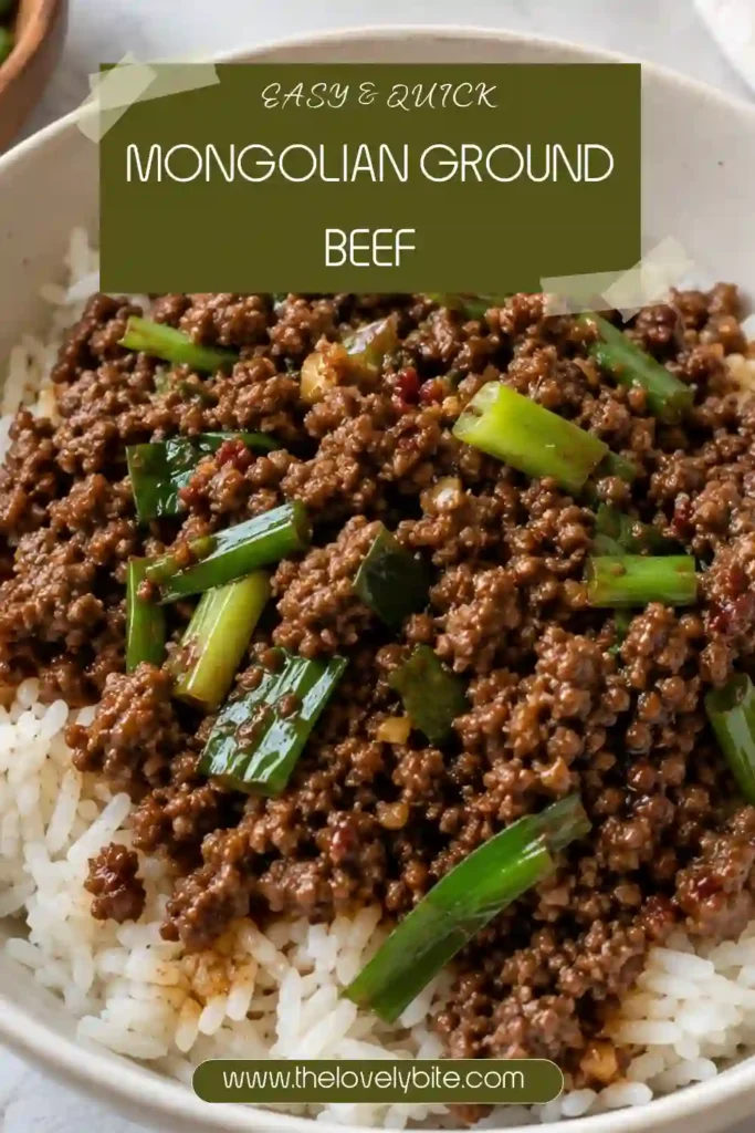 Easy Mongolian Ground Beef cooking in a skillet with fresh scallions and a thick sweet-savory sauce. This quick ground beef stir fry combines garlic, ginger, and soy sauce for a flavorful weeknight dinner.
