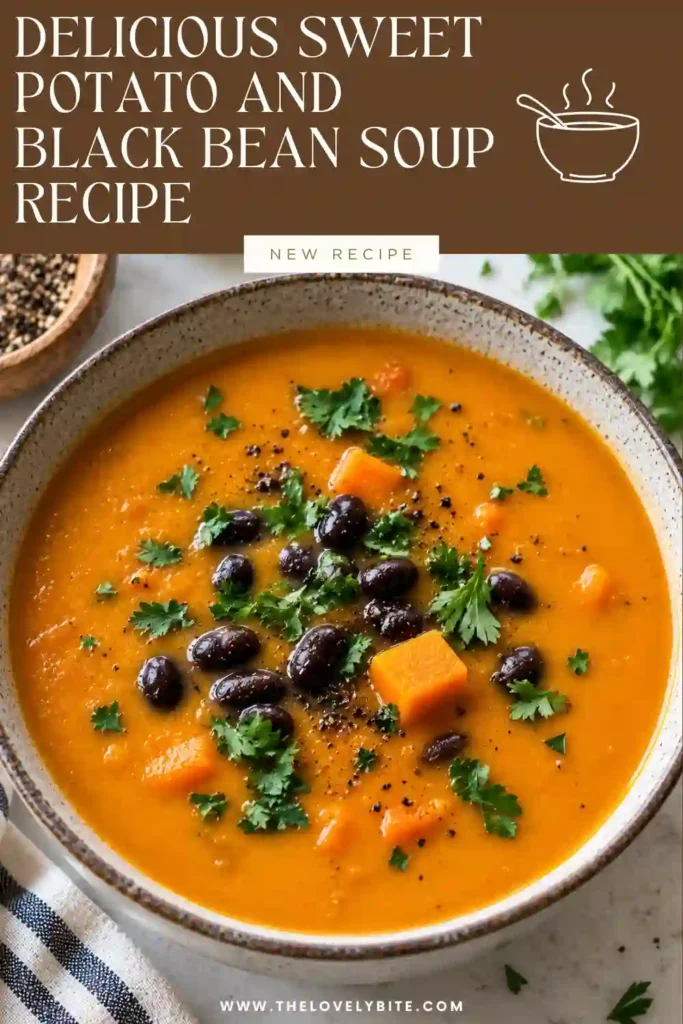 Homemade vegan sweet potato soup with black beans served as a comforting lunch or dinner. The easy vegetable soup has a thick, creamy texture with roasted sweet potato and smoky spices.