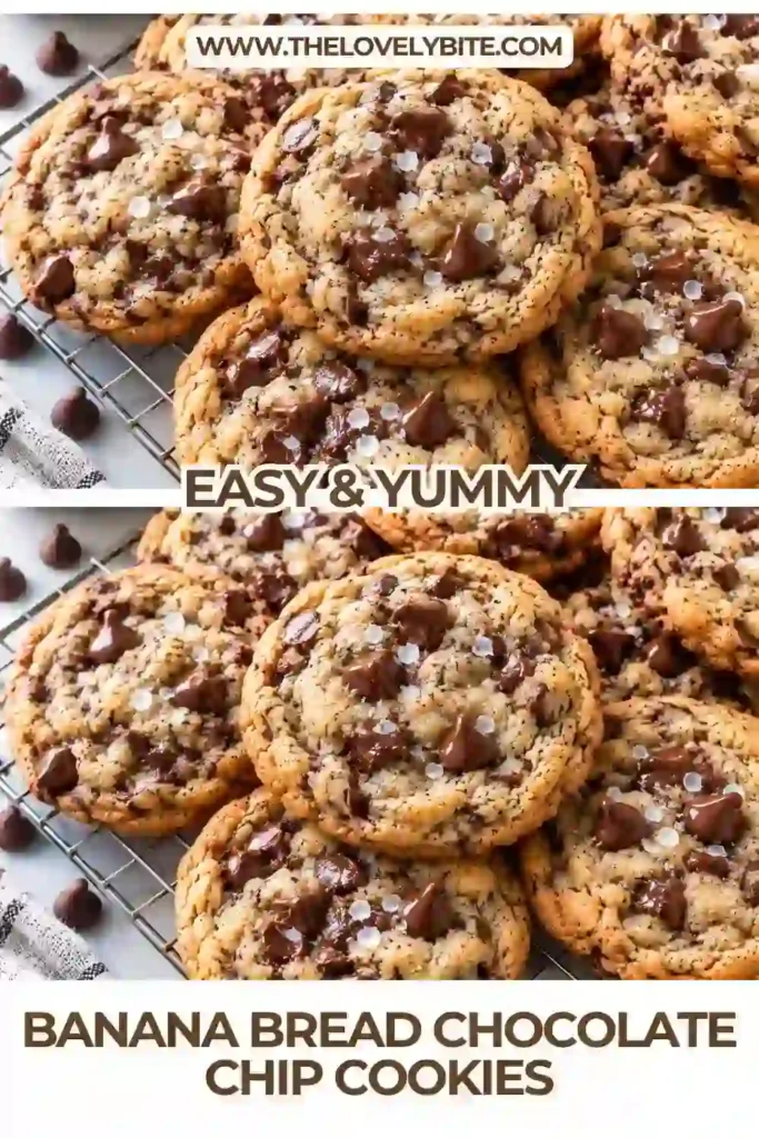 Soft banana chocolate chip cookies made with ripe banana, browned butter, cinnamon, and generous chocolate chunks. The cookies have lightly crisp edges and tender centers.