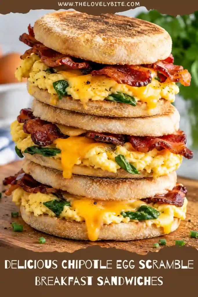 Homemade chipotle breakfast sandwich layered with cheesy baked eggs, turkey ham, fresh cilantro, and smoky yogurt sauce. The English muffin is toasted until lightly golden for extra texture.