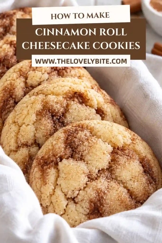 Freshly baked cream cheese stuffed cookies filled with smooth cheesecake filling and swirled with cinnamon brown sugar. These bakery-style cookies combine cinnamon roll and cheesecake flavors.