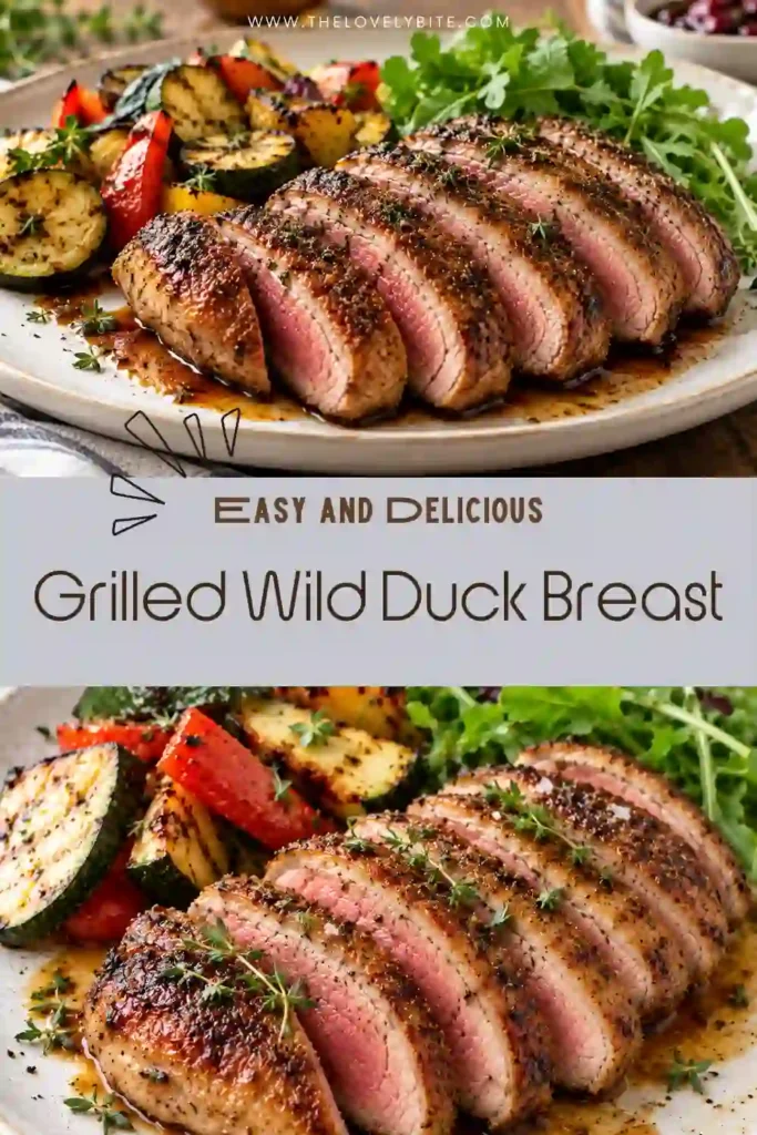 Freshly cooked Grilled Wild Duck Breast resting before serving. The flavorful duck breast marinade creates a savory exterior ideal for an easy grilled dinner.