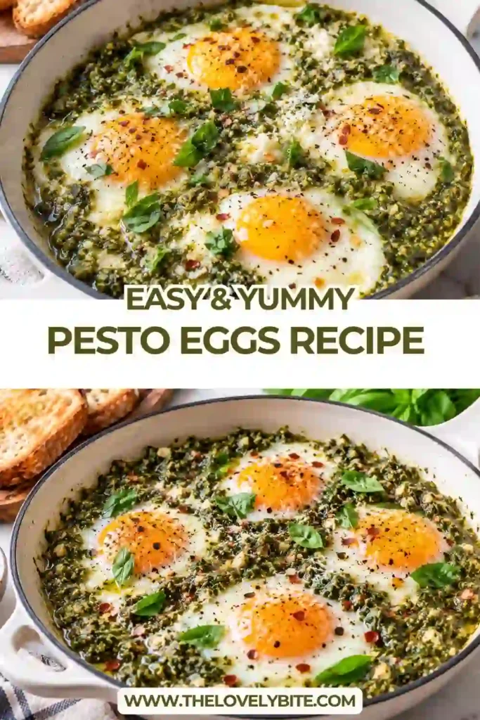 Soft-cooked pesto eggs with tomatoes and fresh mozzarella layered over crispy toast. Basil pesto adds a vibrant green color and savory flavor to this easy breakfast recipe.