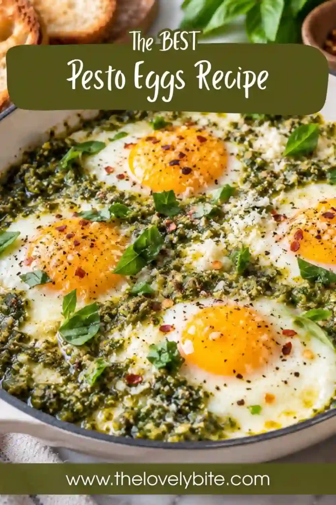 Mediterranean breakfast toast topped with basil pesto, sliced tomatoes, mozzarella, and freshly cooked eggs. The runny egg yolks and creamy cheese create a rich and satisfying breakfast.
