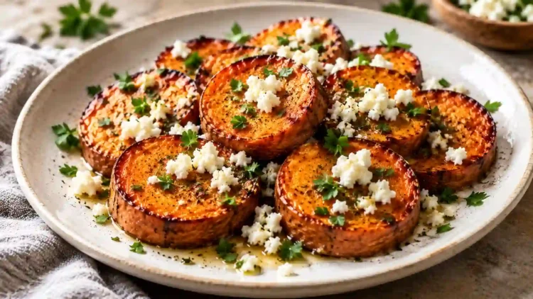 Roasted Sweet Potato Rounds with Honey & Feta